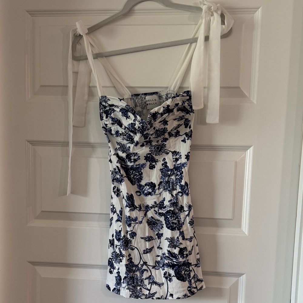 Floral White and Blue Dress